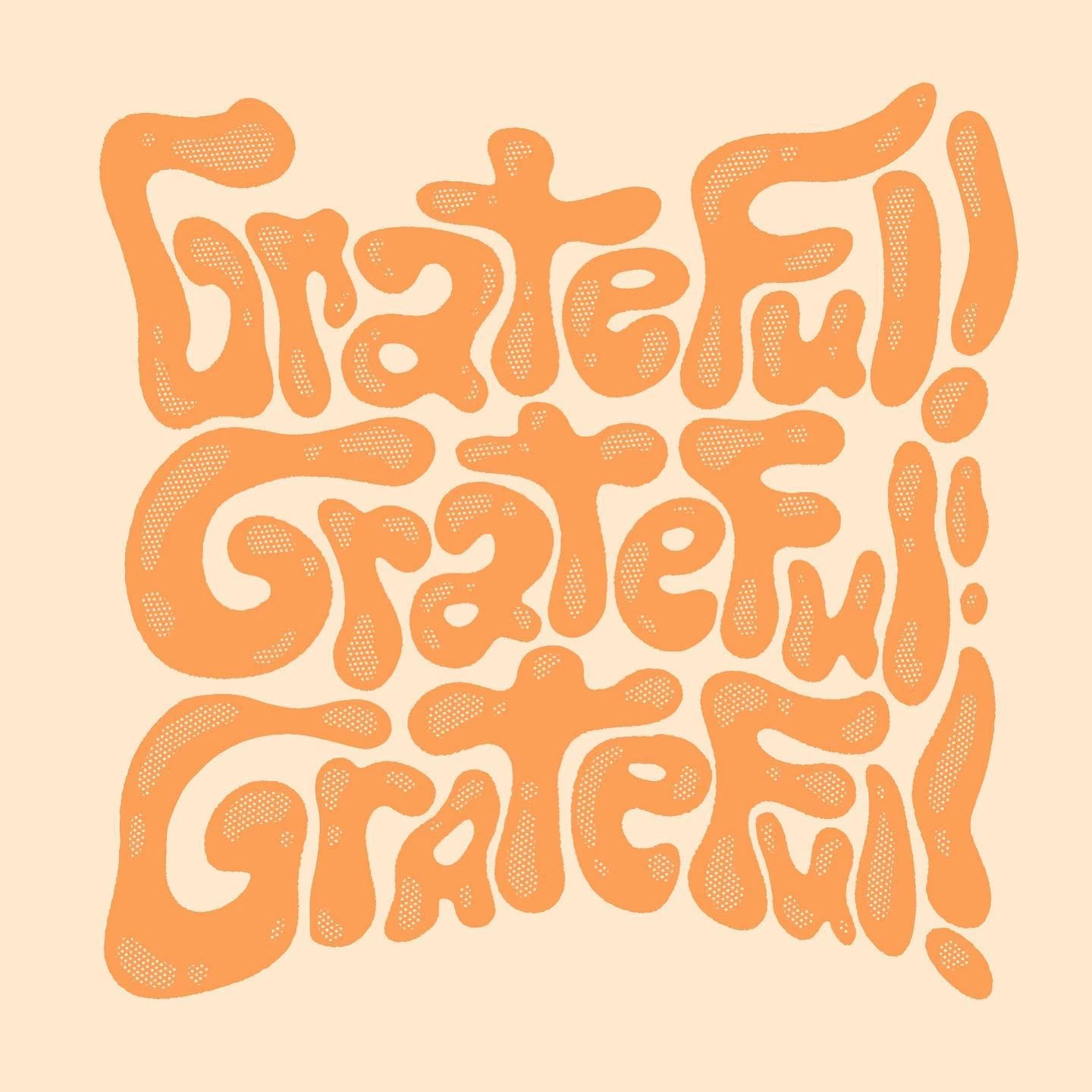 Orange Grateful lettering repeated in flowing hand-drawn forms